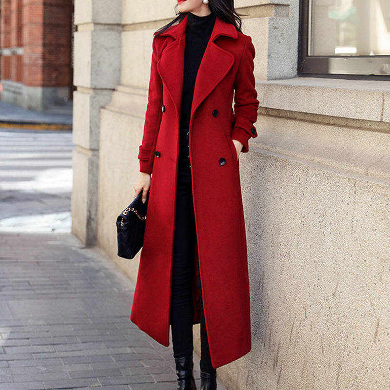 Women's Woolen Extended Suit Collar Trench Coat