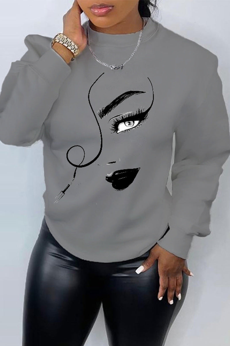 Women's Chic Printed Crew Neck Sweatshirt