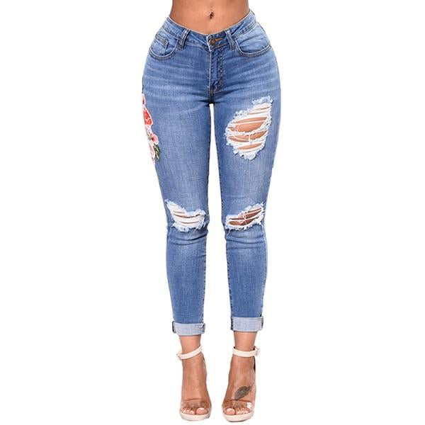Get ready to channel your inner fashionista with our Ripped Rose Labeled Ladies Denim Jeans. Made with durable denim, these jeans feature trendy rips and a unique rose label to add that perfect touch of edginess to any outfit. Stay confident and stylish with these must-have jeans.