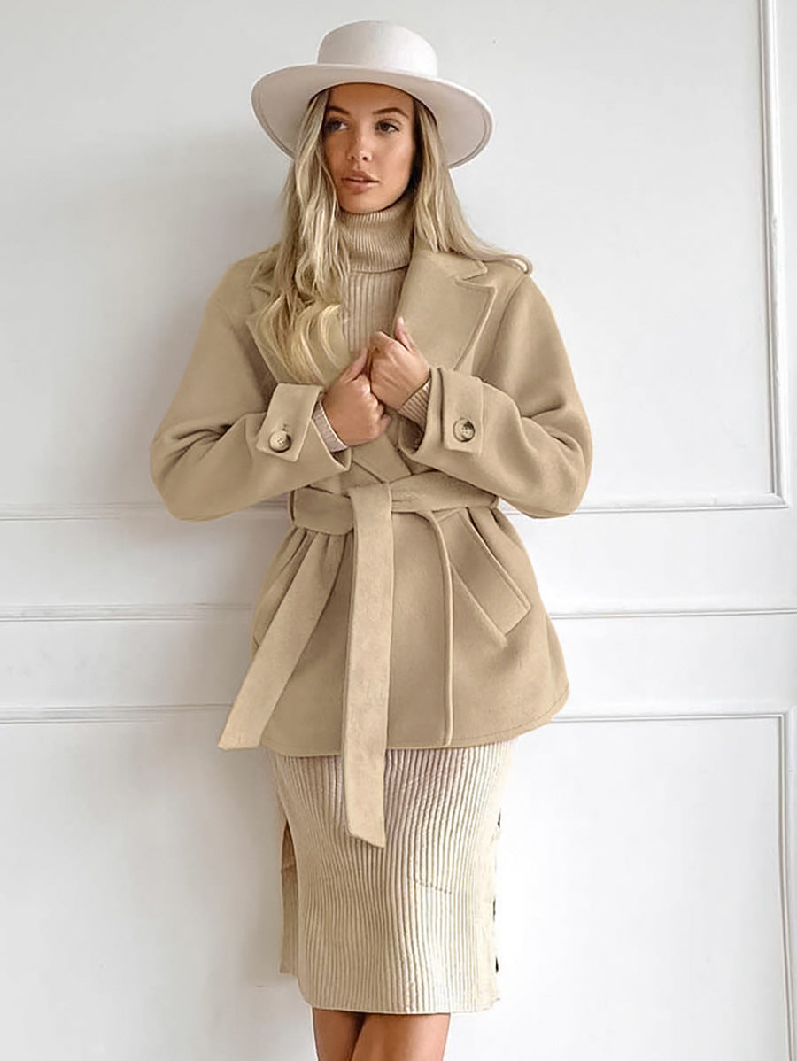 Retro Khaki Womens Suit Collar Trench Coat