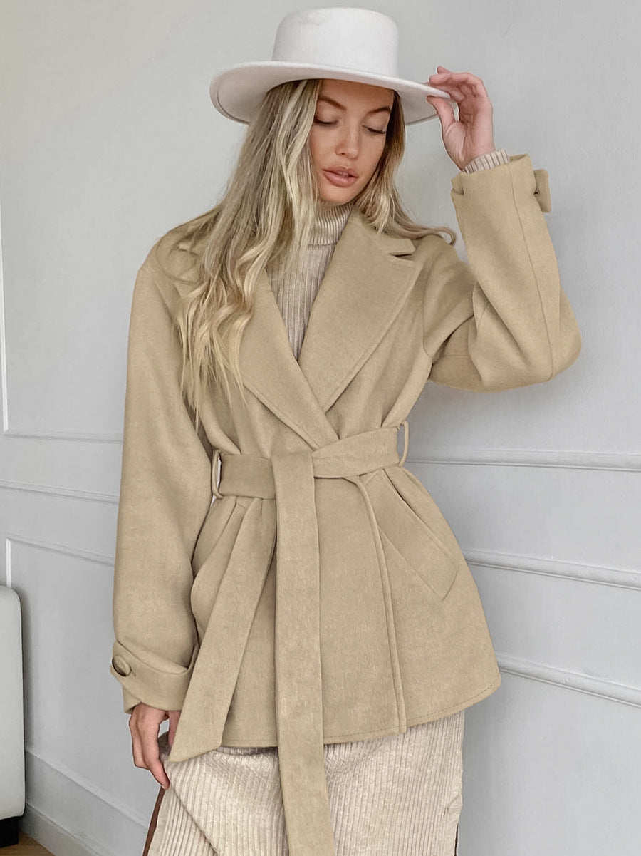 Retro Khaki Womens Suit Collar Trench Coat