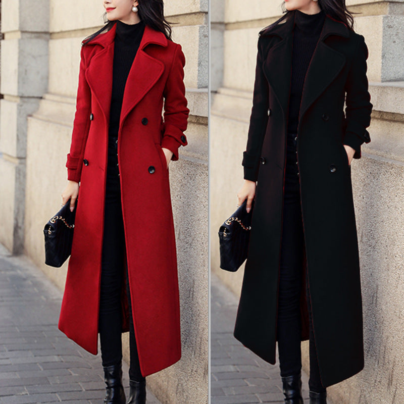 Women's Woolen Extended Suit Collar Trench Coat