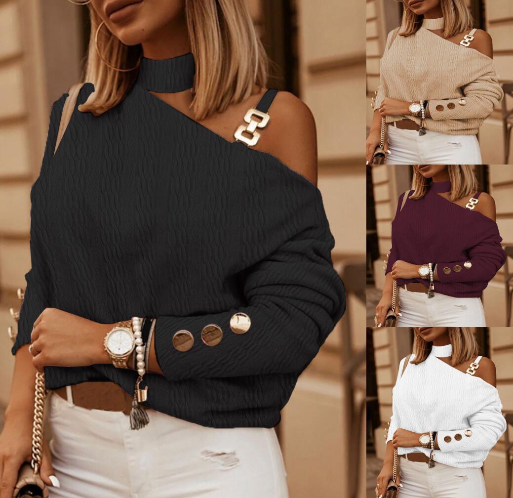 Look and feel amazing in this Oblique Long Sleeve Shoulder Chain Womens Top! The beautiful oblique neckline will make heads turn, while the stylish shoulder chains add a hint of glamour. With its sleek silhouette and comfortable fit, you won't want to take it off! Get ready to sparkle!