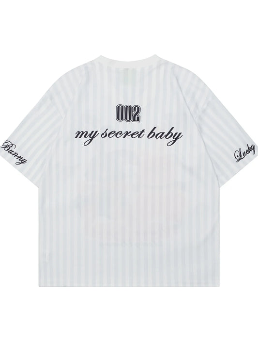 Unisex white Unusual Original Bunny Baseball Style Shirt back view