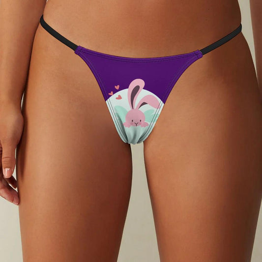 Front view of model wearing Purple Ladies BUhmayzing Peeping Bunny Thin Thong