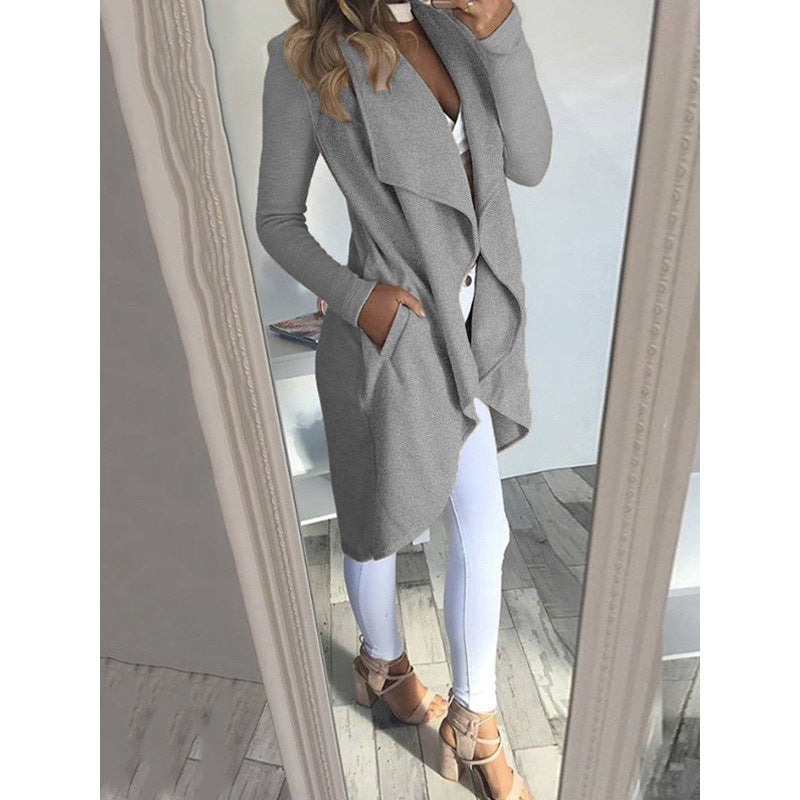 Sleek Silhouette: Polo Collar Slim Fit Long Trench Coat in Timeless Hues