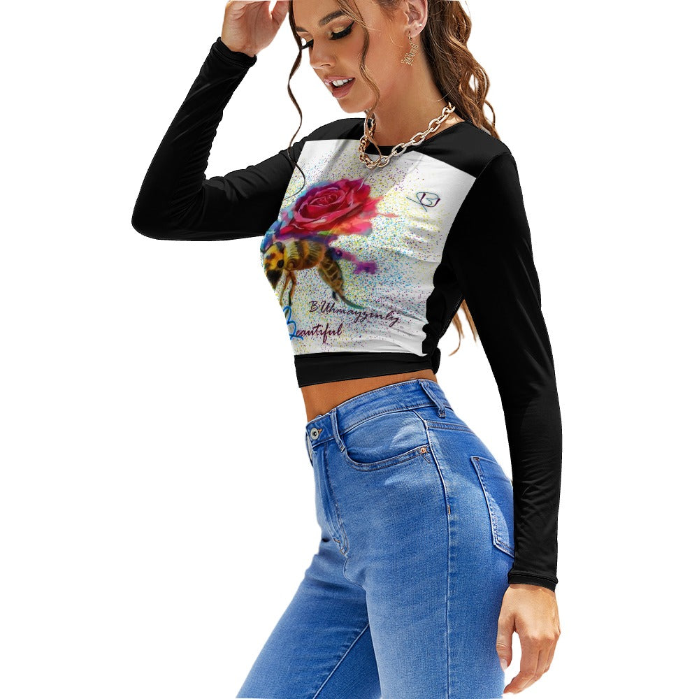 Introducing our "BUhmayzingly Beautiful" Women's Backless T-Shirt by BU. This stylish and versatile top features a striking bee and rose design that promotes beauty and self-confidence. The halter lace-up back adds a sexy and elegant touch, making it perfect for any occasion.