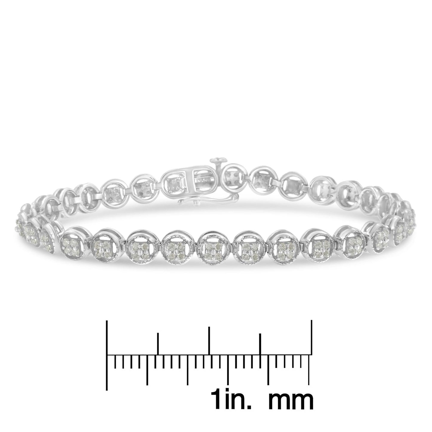 .925 Sterling Silver 1-1/3 Cttw Diamond 7in Open Circle Wheel Link Tennis Bracelet (I-J Color, I2-I3 Clarity)