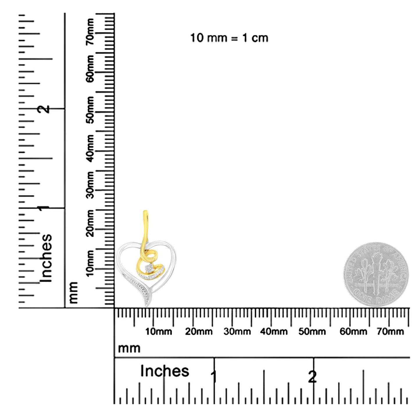 Espira 10K Two-Tone Yellow & White Gold .03 Cttw Diamond-Accented Round-Cut Diamond Swirl Open Heart 18in Pendant Necklace (I-J Color, I2-I3 Clarity)