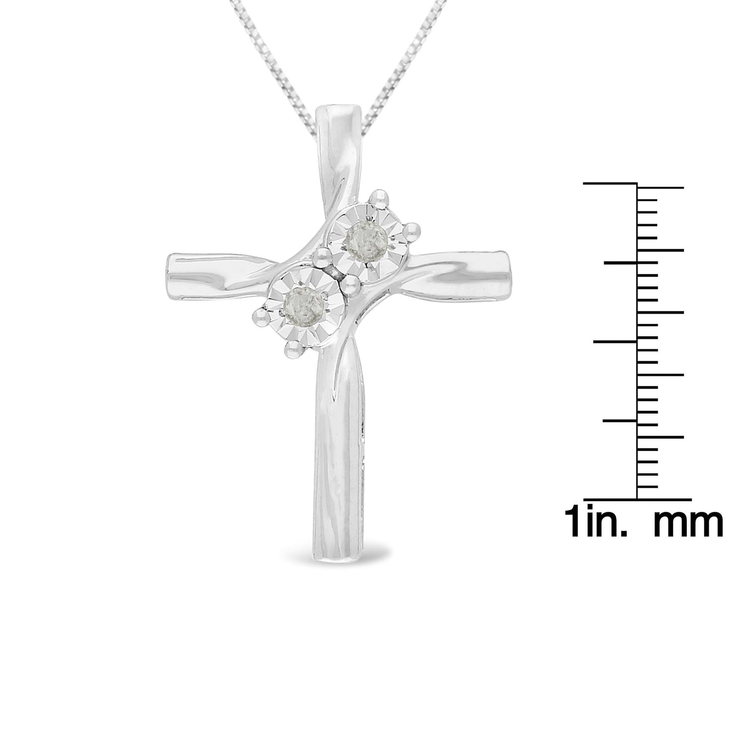 .925 Sterling Silver 1/10 Cttw Diamond Miracle-Set 2 Stone 'Together Forever' Curved Cross 18in Pendant Necklace (I-J Color, I2-I3 Clarity)