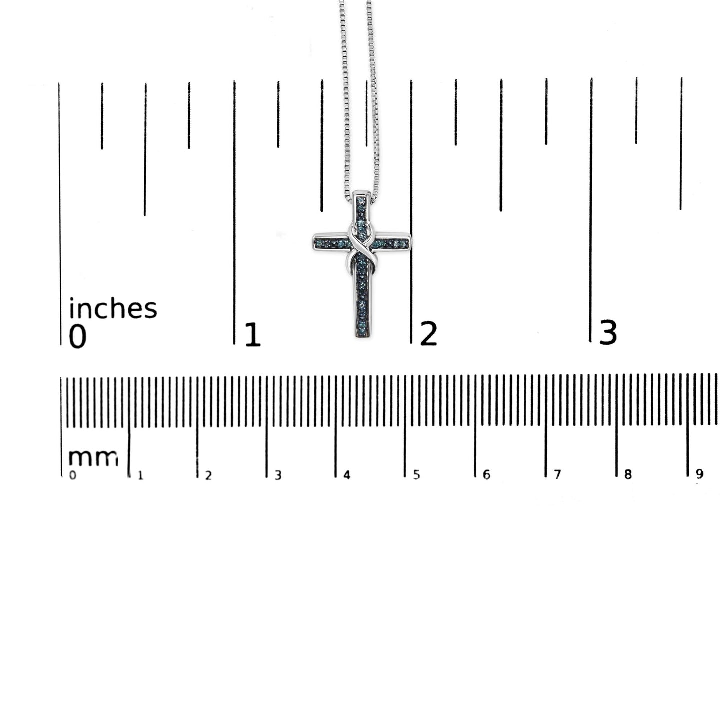 .925 Sterling Silver 1/10 Cttw Blue Diamond Inlaid Cross with Ribbon Pendant Necklace (Blue Color, I2-I3 Clarity) - 18in