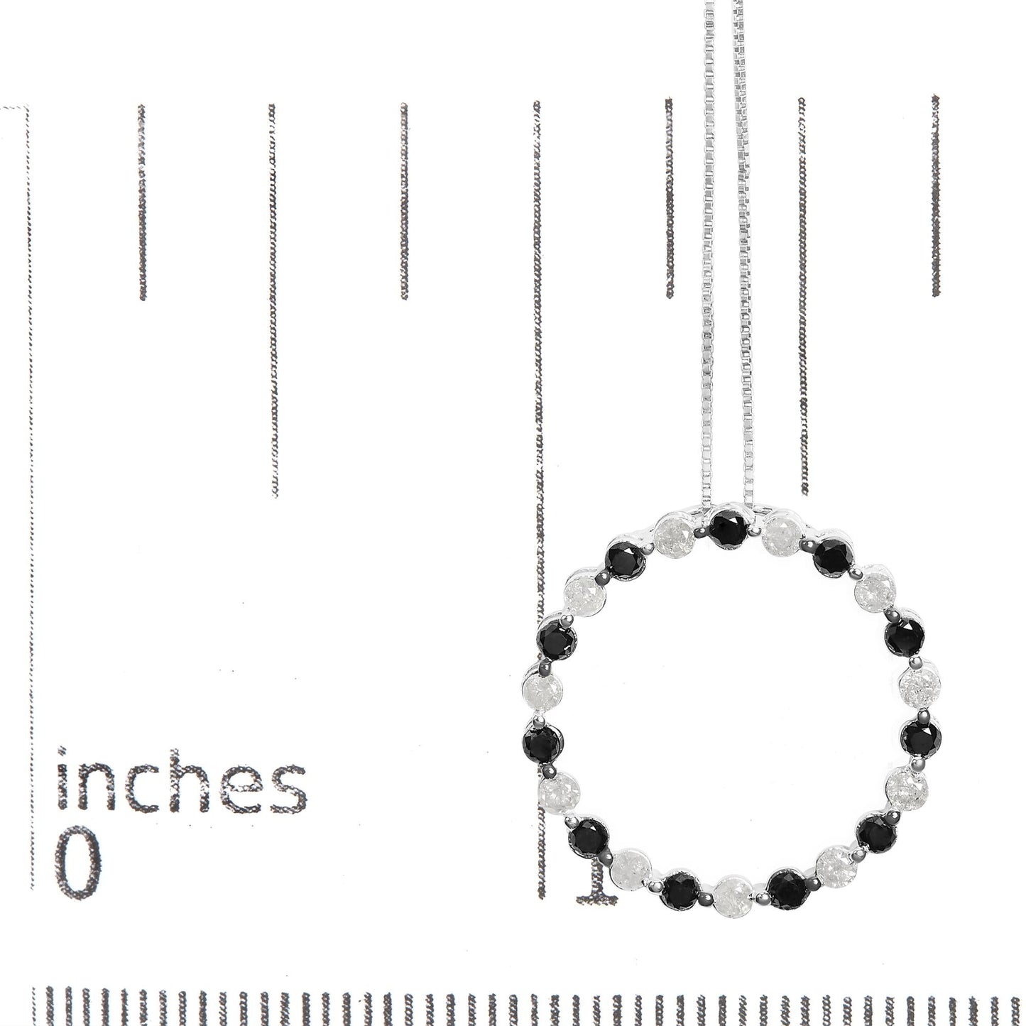 .925 Sterling Silver 1 3/4 Cttw Alternating Black and White Diamond Open Circle Hoop Pendant Necklace (H-I Color, I2-I3 Clarity) - 18 Inches
