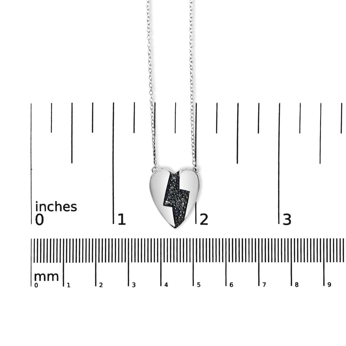 925 Sterling Silver 1/3 Ctw Blue Diamond Heart and Lightning Bolt Pendant Necklace (Blue Color, SI1-SI2 Clarity) - 18in