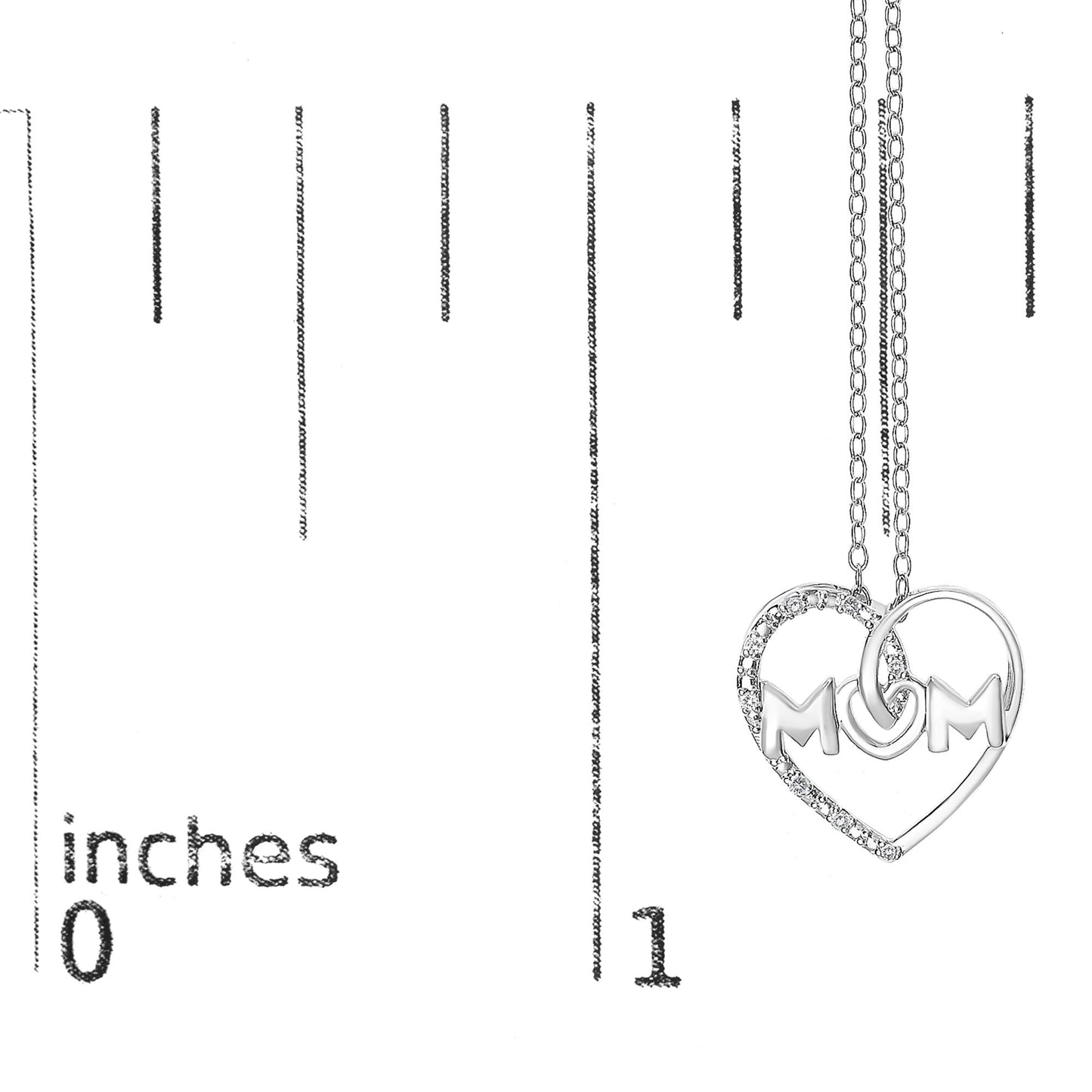 .925 Sterling Silver Diamond Accent MOM Heart Pendant Necklace (J-K Color, I2-I3 Clarity) - 18 Inches