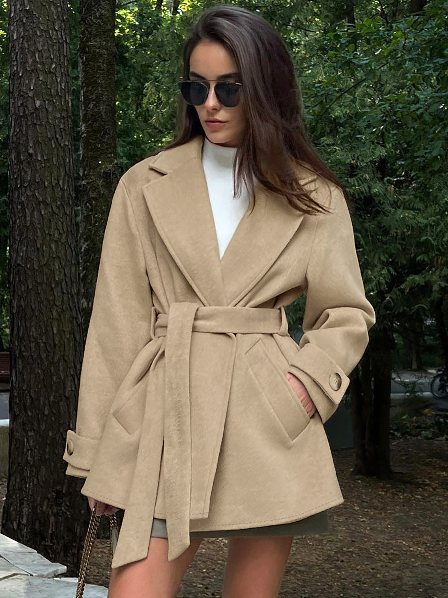 Retro Khaki Womens Suit Collar Trench Coat