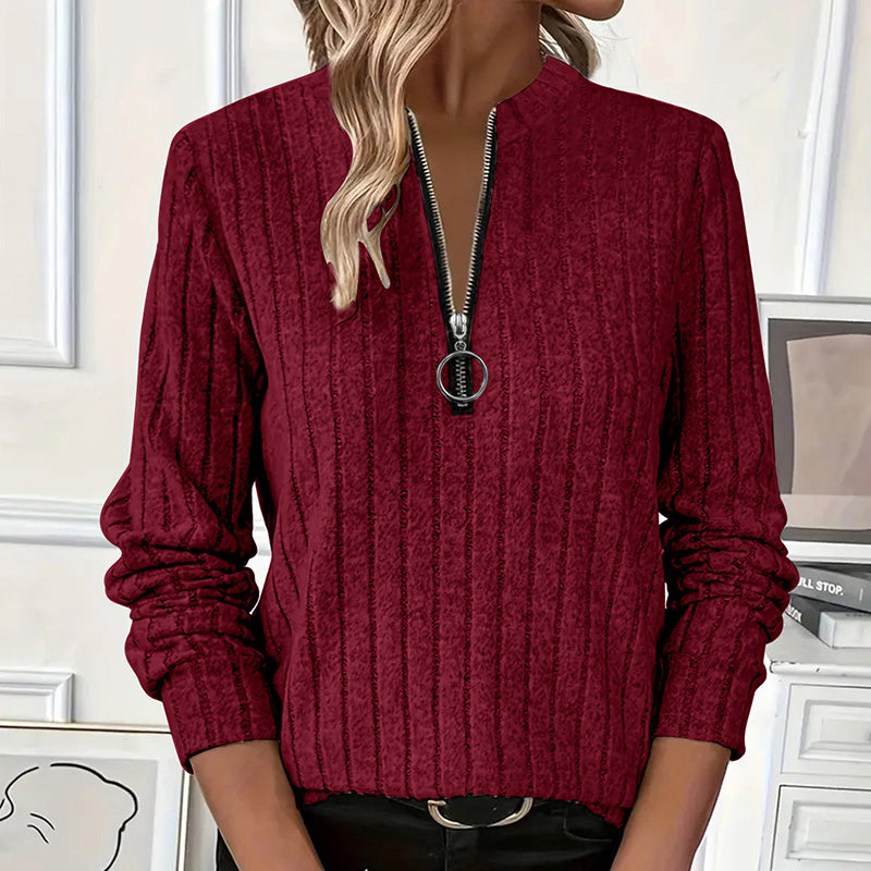Cozy Contour: Half-Zip Round Neck Long-Sleeve Knit Pullover for Effortless Casual Days