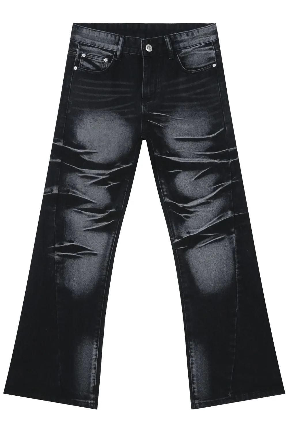a pair of men's black acid wash Bootcut Jeans
