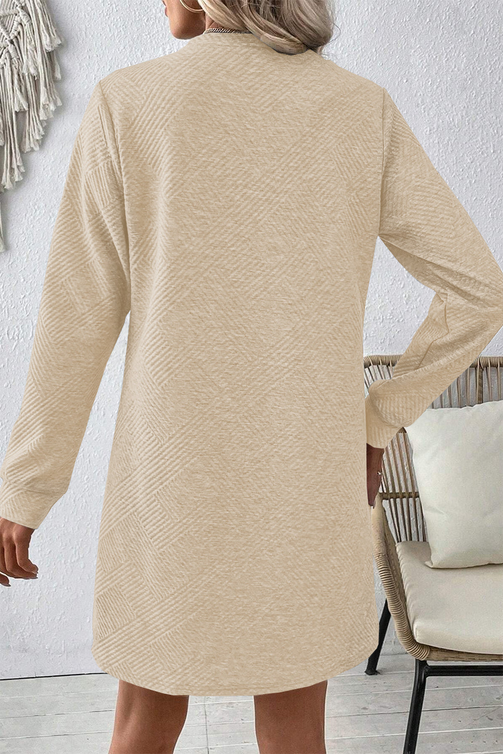 Apricot Textured Long Sleeve Shift Dress back view