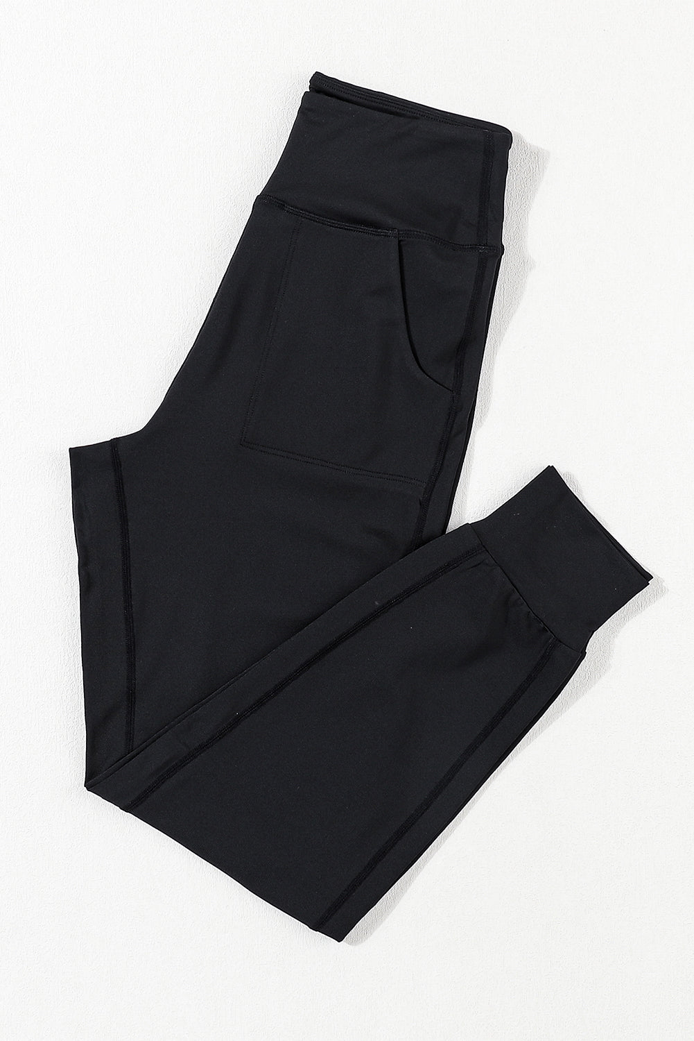 Chic Black Exposed Seam High Waist Pocketed Women’s Joggers