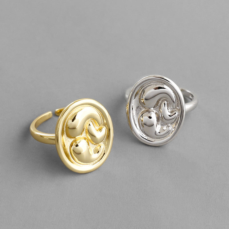 Geometric Ellipse 925 Sterling Silver and Gold Plated Adjustable Ring