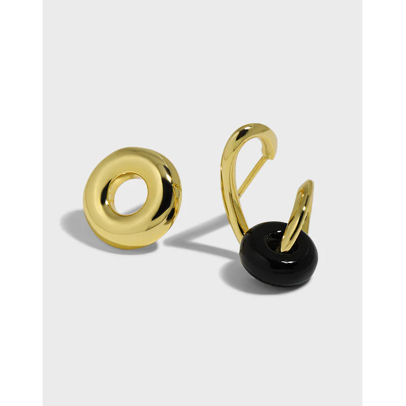 Interchangeable Geometry Natural Agate Circles gold plated earrings
