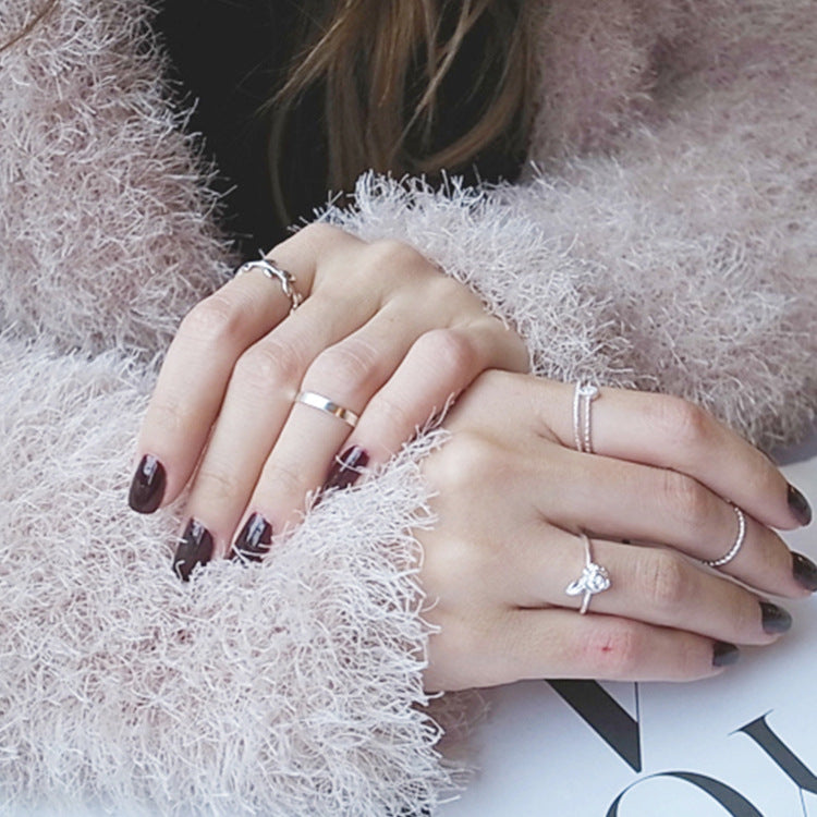Model wearing Brushed Polishing Solid 925 Sterling Silver Ring