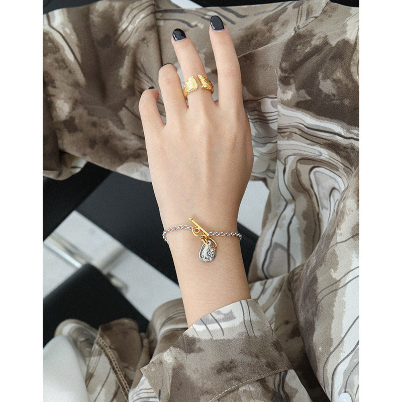 Model wearing Flemish Baroque Style 925 SS Rhodium plated Bracelet