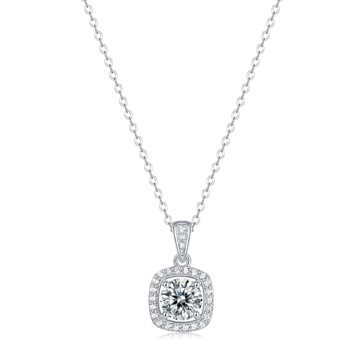 925 Sterling Silver Moissanite CZ Square Necklace without certificate