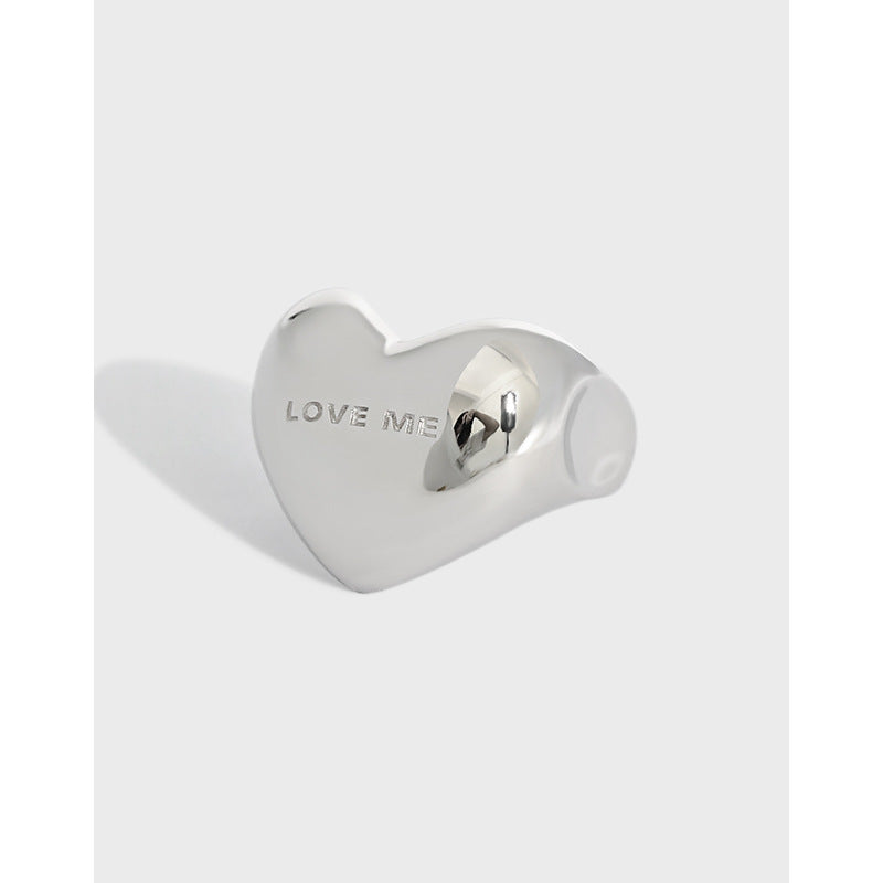925 Sterling Silver "LOVE ME"statement Heart Ring rhodium plated