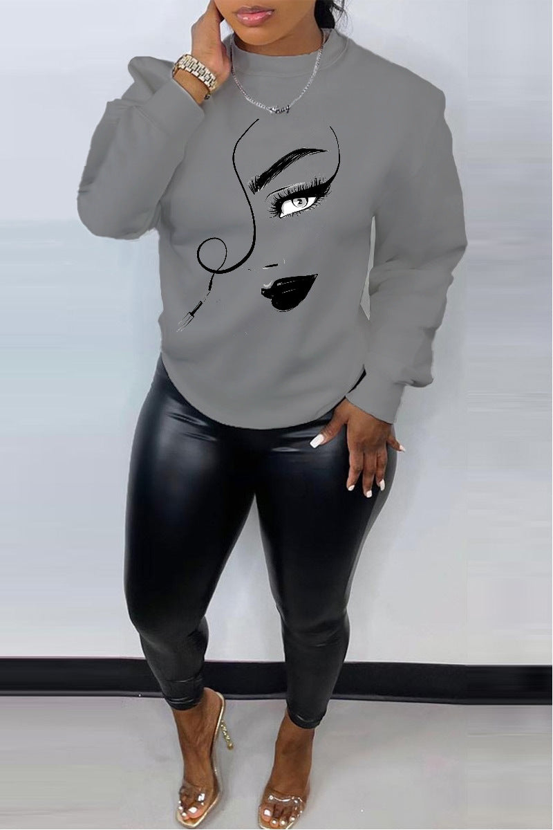 Women's Chic Printed Crew Neck Sweatshirt