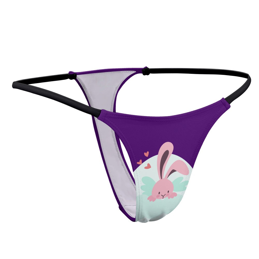 Front-side angle view of Purple Ladies BUhmayzing Peeping Bunny Thin Thong
