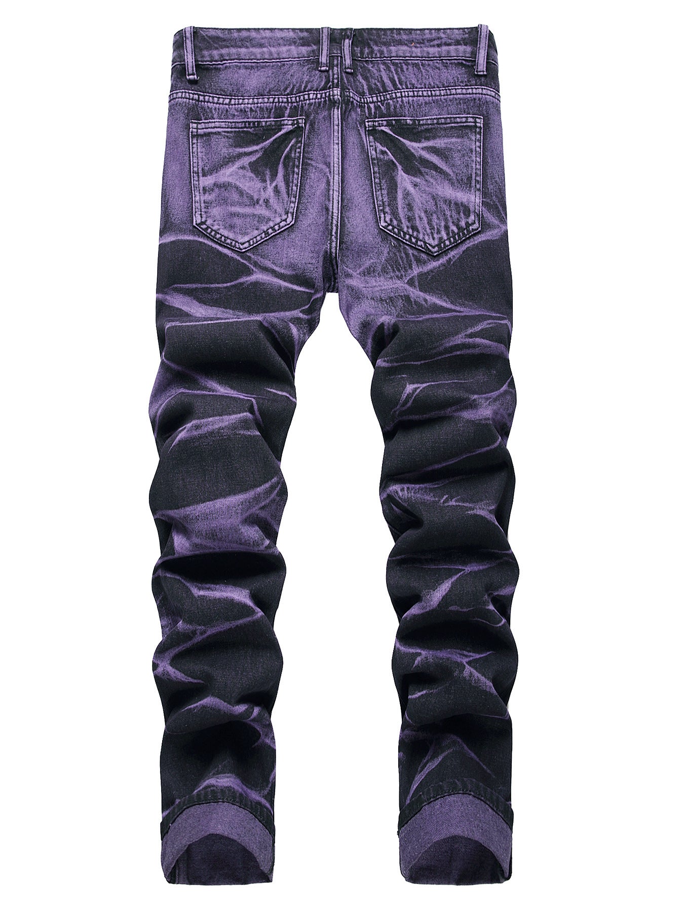 Get street cred with these Purple and Black Urban Men's Denim Trousers. These bold and edgy jeans will make you stand out in the urban fashion scene. With their unique purple and black design and distressed detailing, these high quality jeans are the perfect addition to any streetwear outfit.