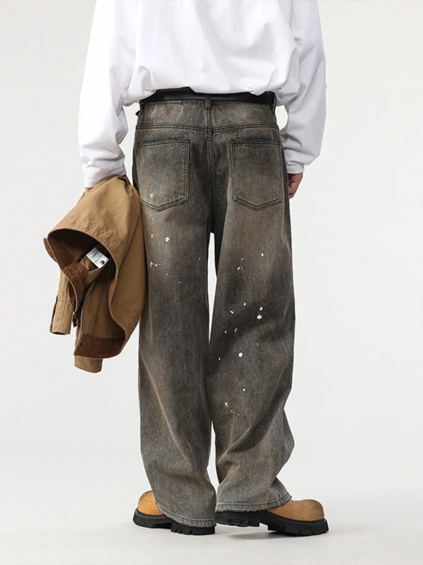 Men's Paint Splatter Wide Leg Jeans back view