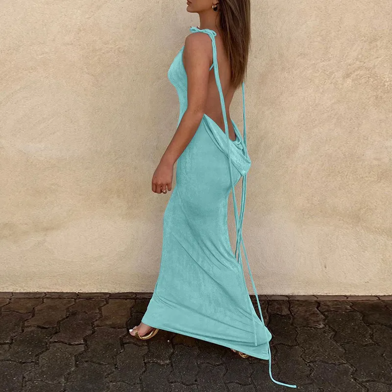 Sexy Chic Backless Lace-Up Maxi Dress