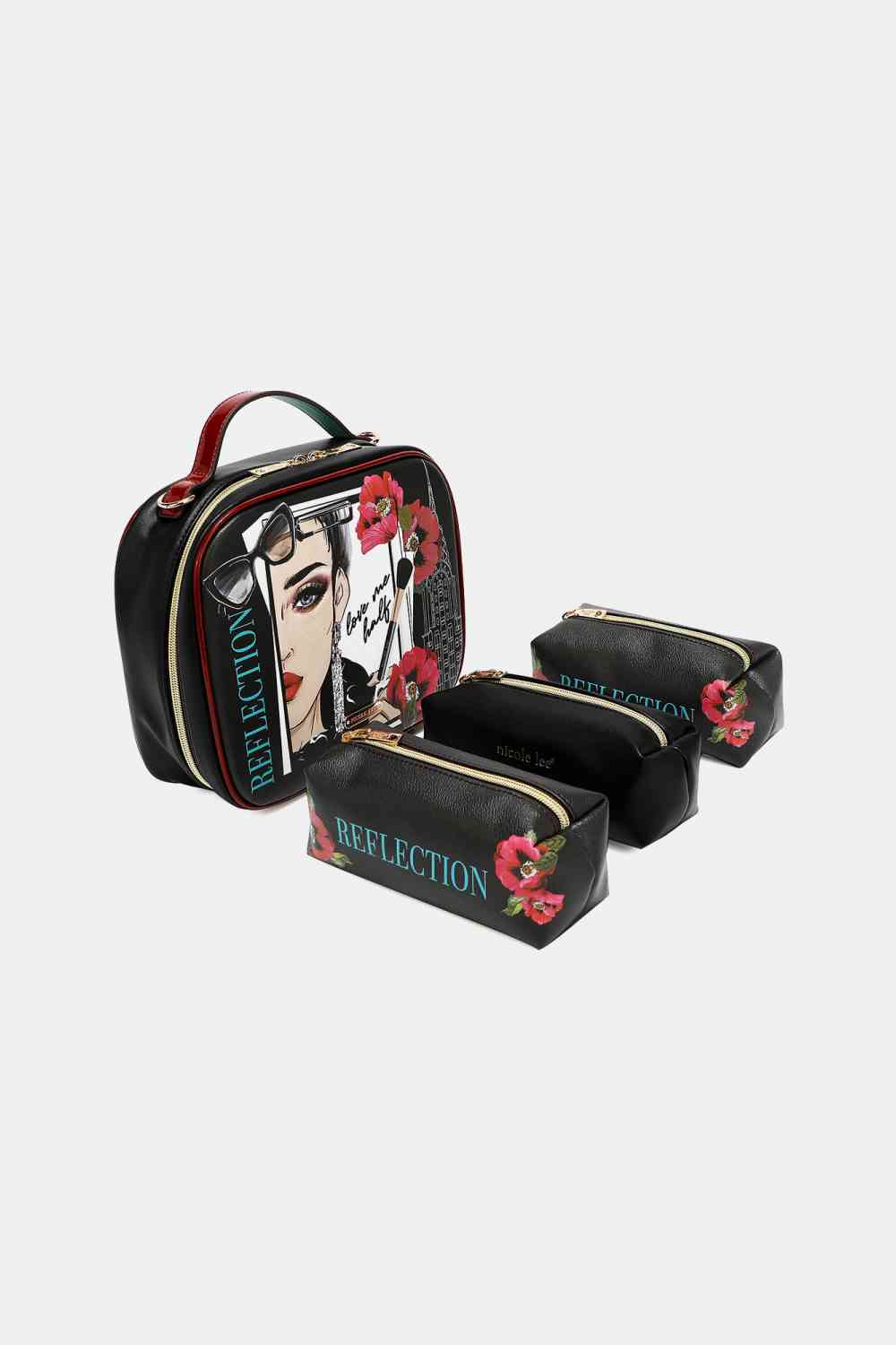 Nicole Lee Love Me Half Contemporary Women's Printed Handbag with three accessory pouches