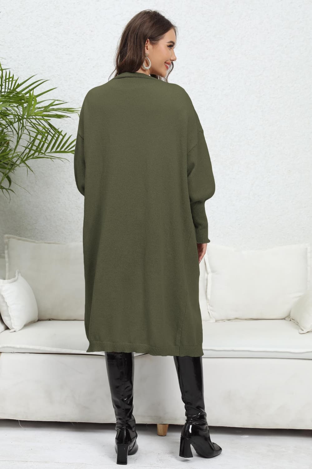 Ladies Open Front Dropped Shoulder Cardigan