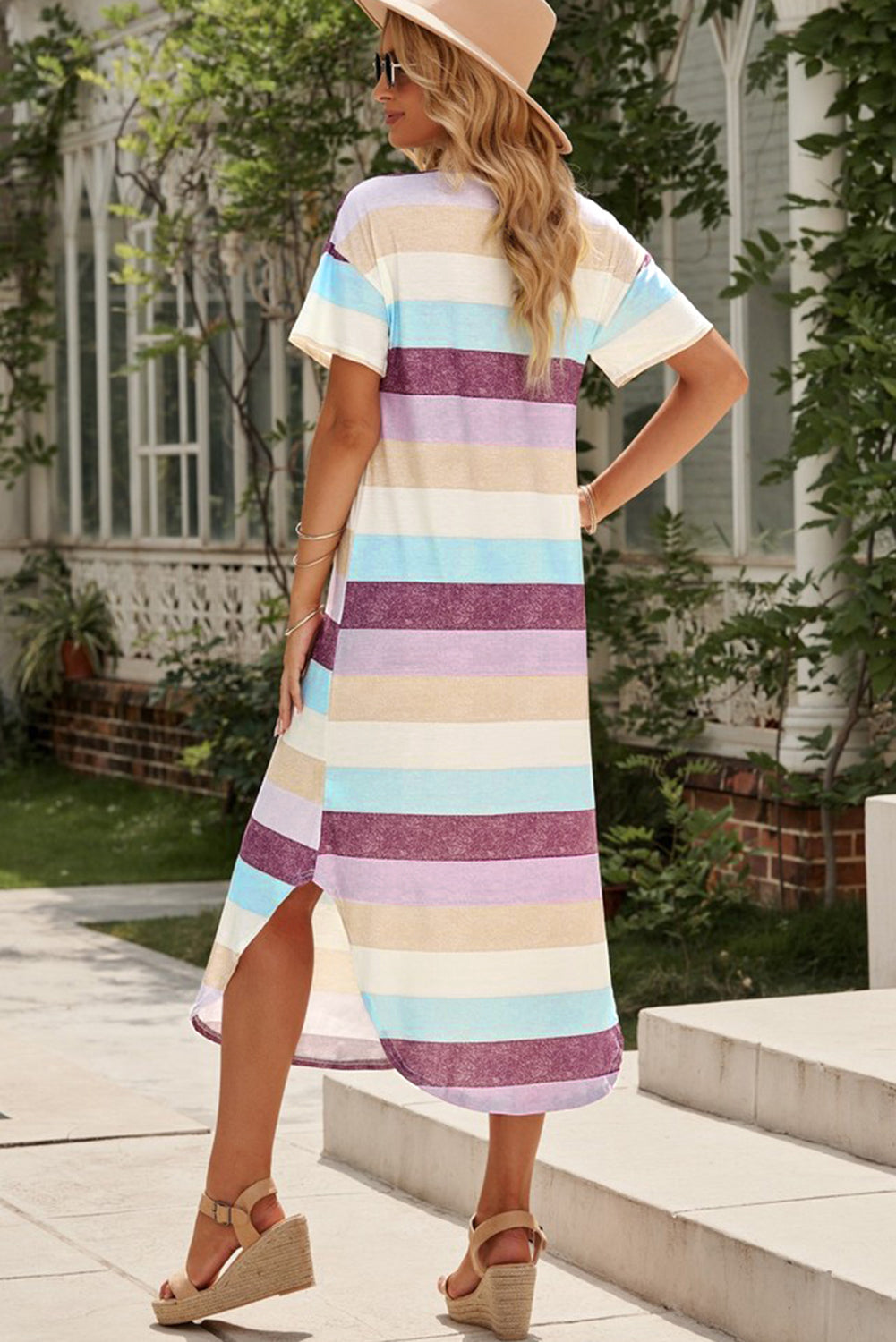 Women's Striped Colorful Hem Midi Dress