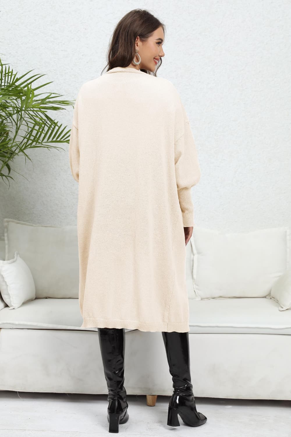 Ladies Open Front Dropped Shoulder Cardigan