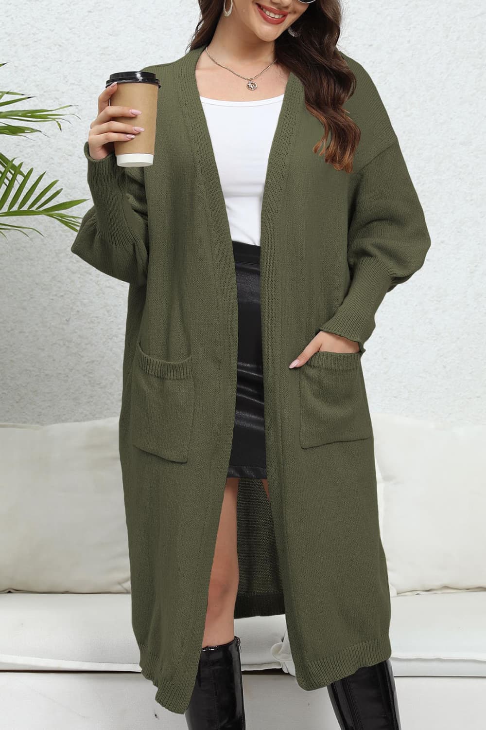 Ladies Open Front Dropped Shoulder Cardigan
