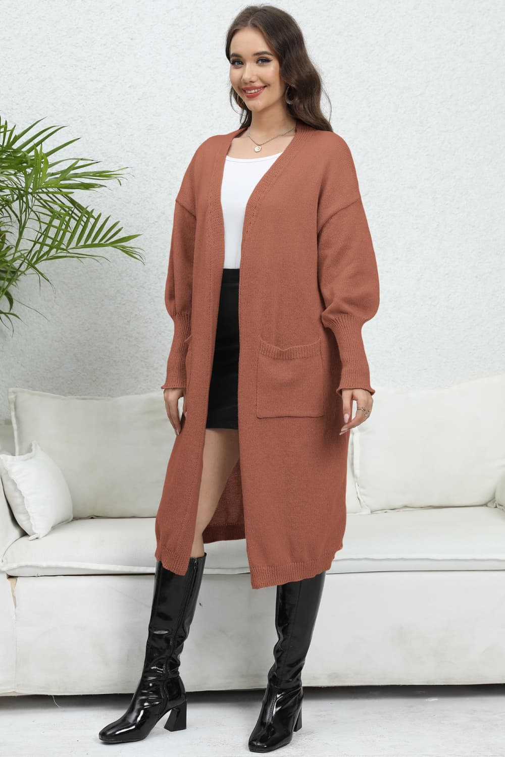Women's Trendy Caramel Open Front Dropped Shoulder Cardigan