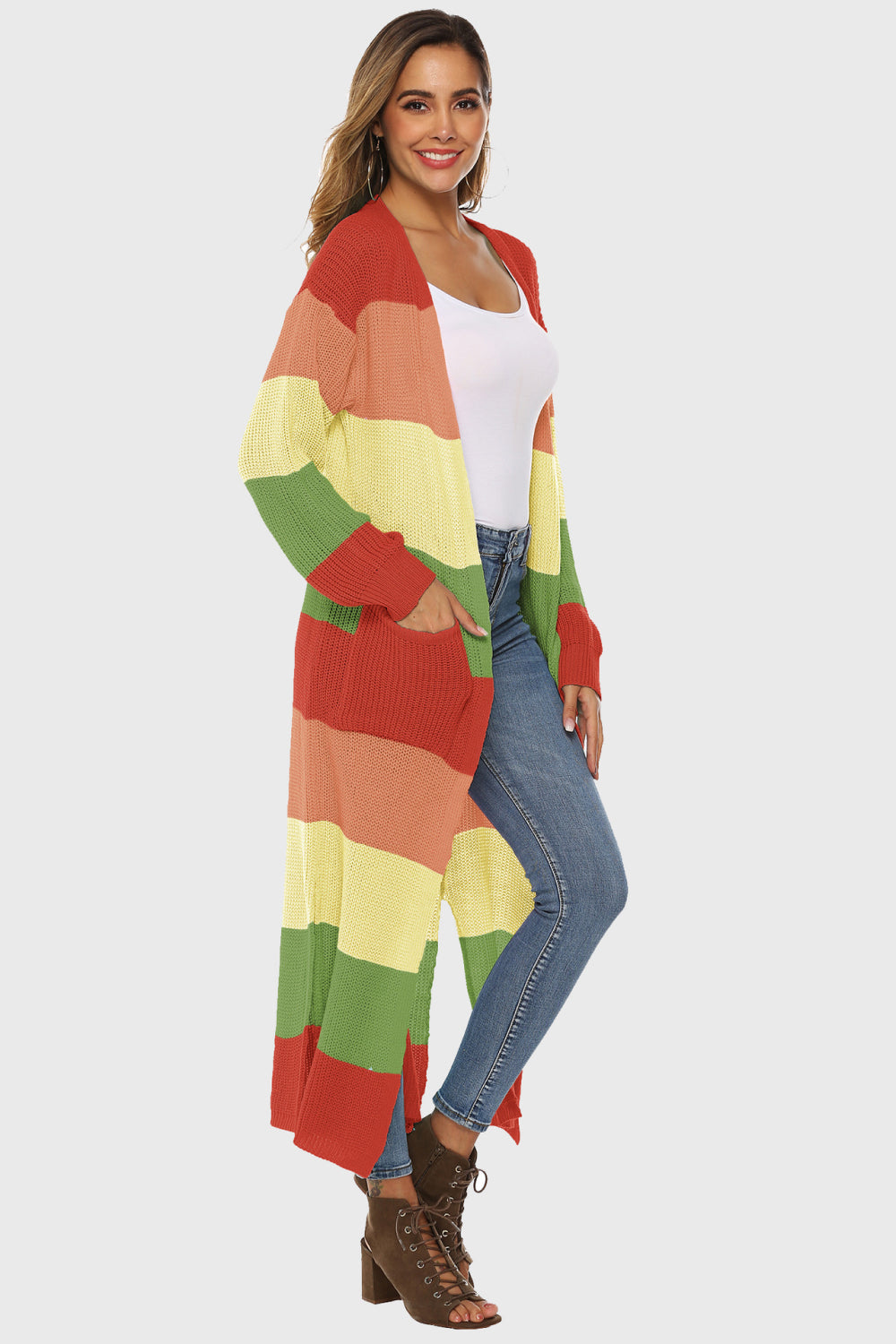 Women's Color Block Pocketed Cardigan