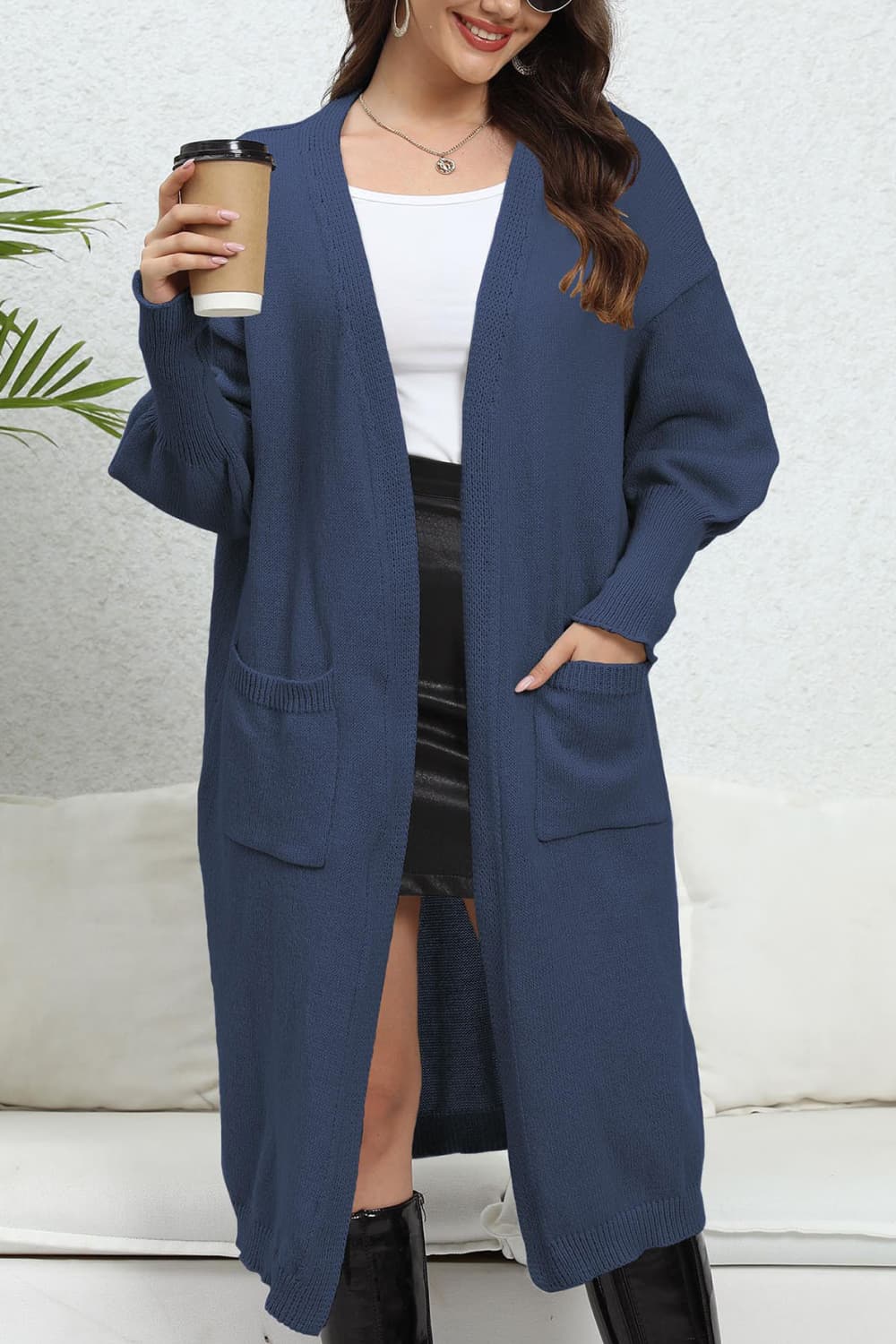 Ladies Open Front Dropped Shoulder Cardigan
