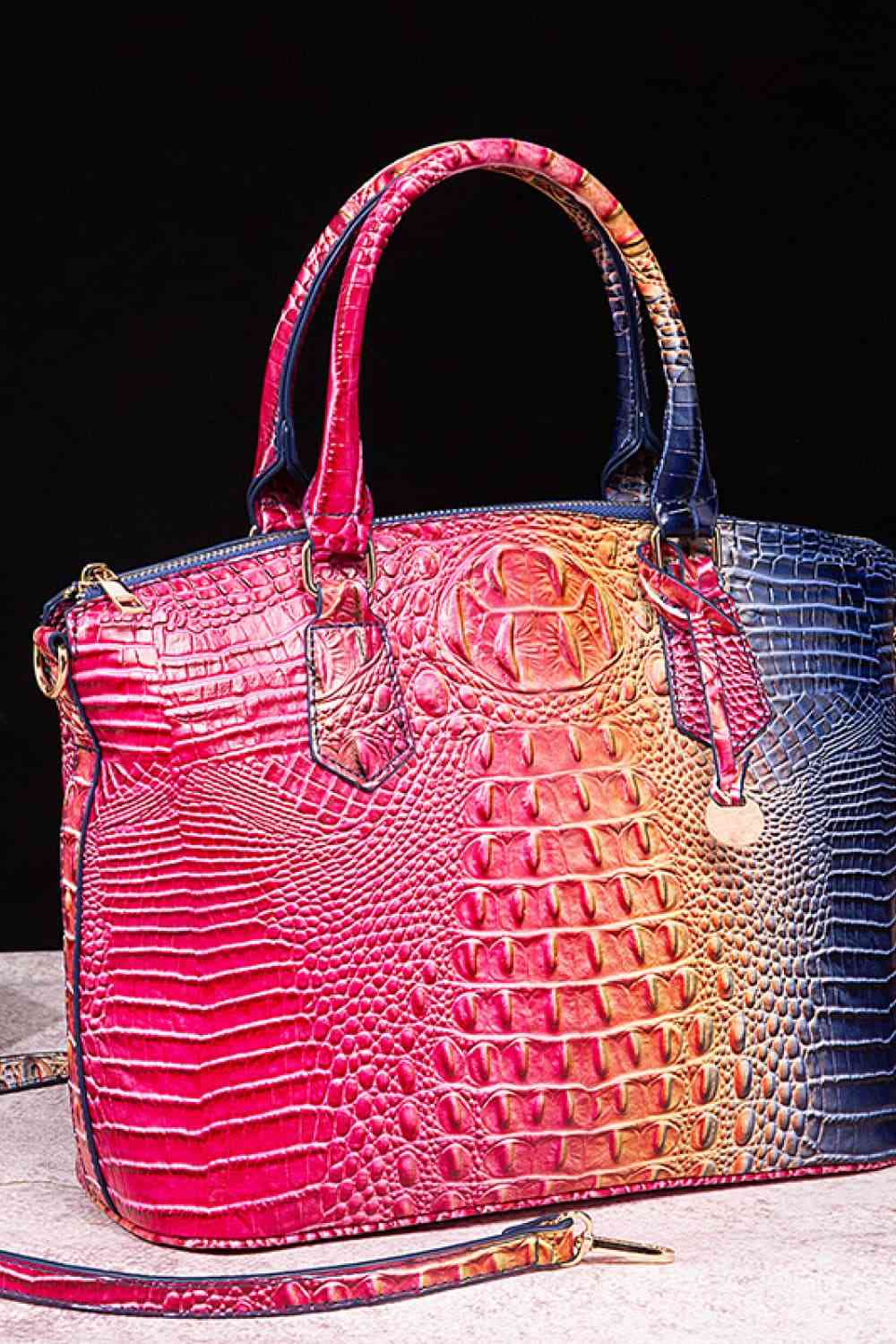 Luxurious Ladies Pink-Blue Crocodile Gradient Texture PU Leather Handbag