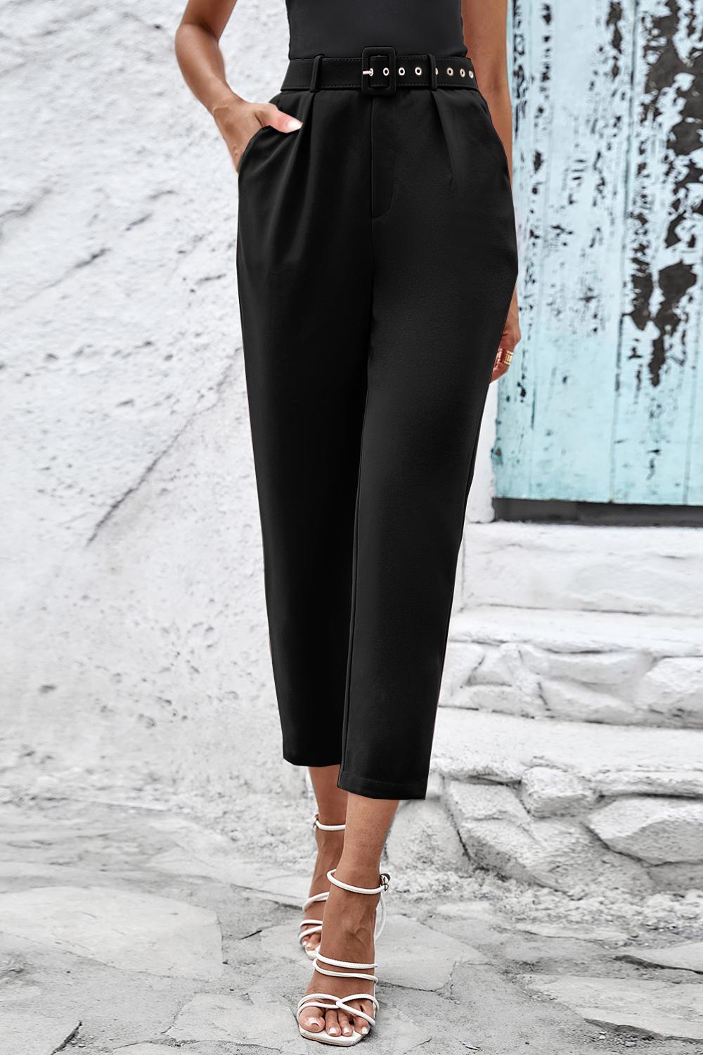 Women's Straight Leg Cropped Pants with Pockets