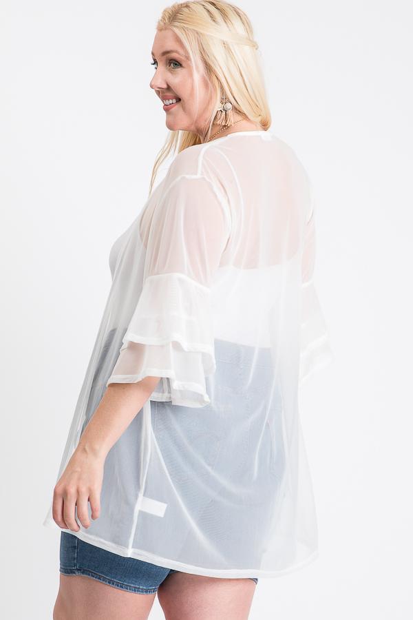 Ladies Sheer White Ruffle Sleeve Cardigan
