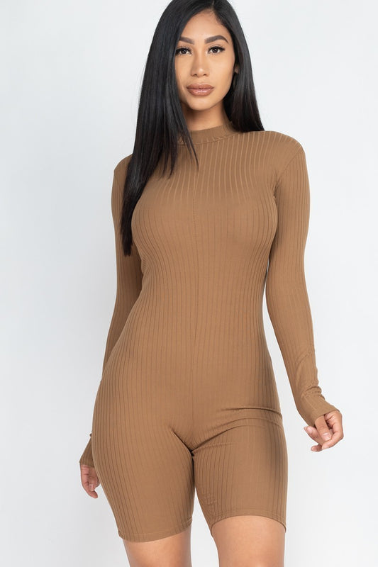 Ladies Mocha Ribbed Knit Romper