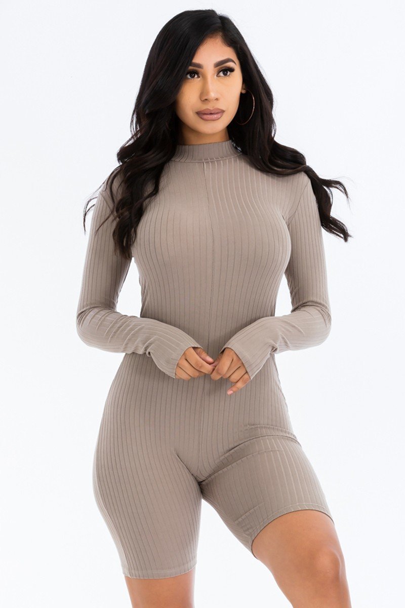 Ladies Grey Ribbed Knit Romper
