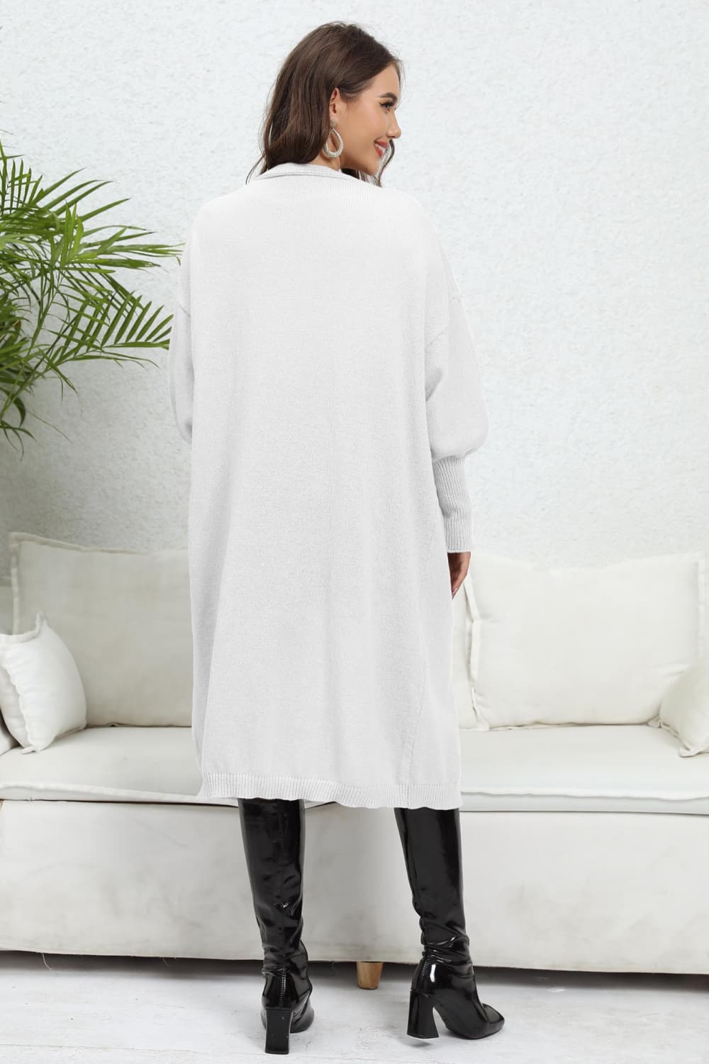 Women's Trendy White Open Front Dropped Shoulder Cardigan Back view