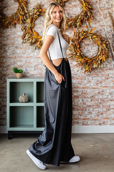 Women's First Love Drawstring Spaghetti Strap Wide Leg Overall