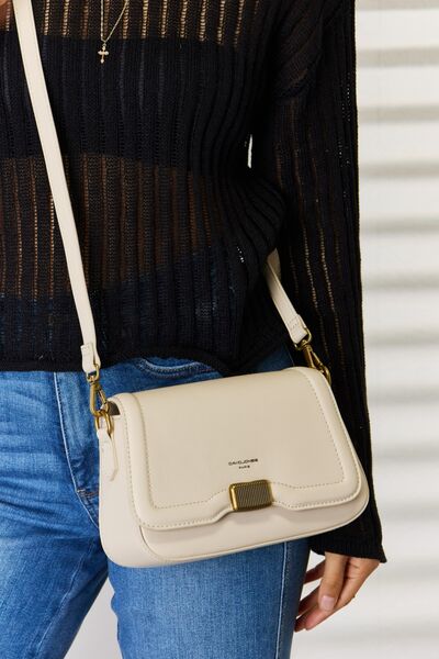 Model wearing a Cream White David Jones Chic Women's PU Leather Bag Cross body